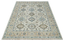 Ivory, Peach and Gray Hand knotted 8x10 Traditional Ikat Design Oushak wool Area Rug by The Rug Decor