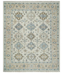 Ivory, Peach and Gray Hand knotted 8x10 Traditional Ikat Design Oushak wool Area Rug by The Rug Decor