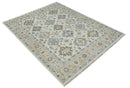 Ivory, Peach and Gray Hand knotted 8x10 Traditional Ikat Design Oushak wool Area Rug by The Rug Decor