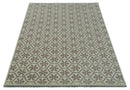 Ivory, Purple and Gray Hand Knotted Geometrical Floral 8x10 wool Area Rug by The Rug Decor