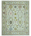 Ivory, Purple and Olive Floral Oushak Hand Tufted Custom Made wool rug by The Rug Decor