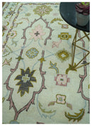 Ivory, Purple and Olive Floral Oushak Hand Tufted Custom Made wool rug by The Rug Decor