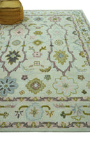 Ivory, Purple and Olive Floral Oushak Hand Tufted Custom Made wool rug by The Rug Decor