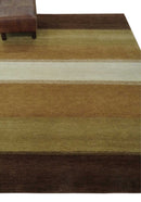 Ivory, Rust, Olive and Brown Modern Geometrical Stripes Hand knotted 5.6x6.6 wool Area Rug