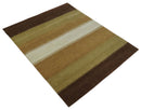 Ivory, Rust, Olive and Brown Modern Geometrical Stripes Hand knotted 5.6x6.6 wool Area Rug