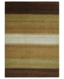 Ivory, Rust, Olive and Brown Modern Geometrical Stripes Hand knotted 5.6x6.6 wool Area Rug