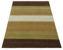 Ivory, Rust, Olive and Brown Modern Geometrical Stripes Hand knotted 5.6x6.6 wool Area Rug