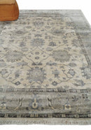Ivory, Silver and Charcoal 8x10 Hand Knotted All Bamboo Silk Fine Oushak Area Rug