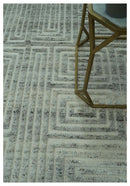 Ivory, Silver and Charcoal Modern Geometrical Puzzle Design hand knotted 5x8 wool Area Rug by The Rug Decor