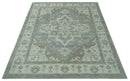 Ivory, Silver and Olive Traditional Heriz Medallion Hand Knotted Multi Size wool Area Rug