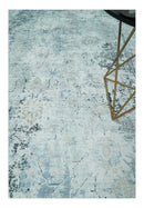 Ivory, Silver, Blue and Beige Finish, Vintage Design , Modern Abstract Art Silk Area Rug, Living Room Rug | TRDMM5