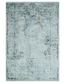 Ivory, Silver, Blue and Beige Finish, Vintage Design , Modern Abstract Art Silk Area Rug, Living Room Rug | TRDMM5