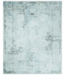 Ivory, Silver, Blue and Beige Finish, Vintage Design , Modern Abstract Art Silk Area Rug, Living Room Rug | TRDMM5