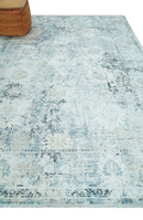 Ivory, Silver, Blue and Beige Finish, Vintage Design , Modern Abstract Art Silk Area Rug, Living Room Rug | TRDMM5