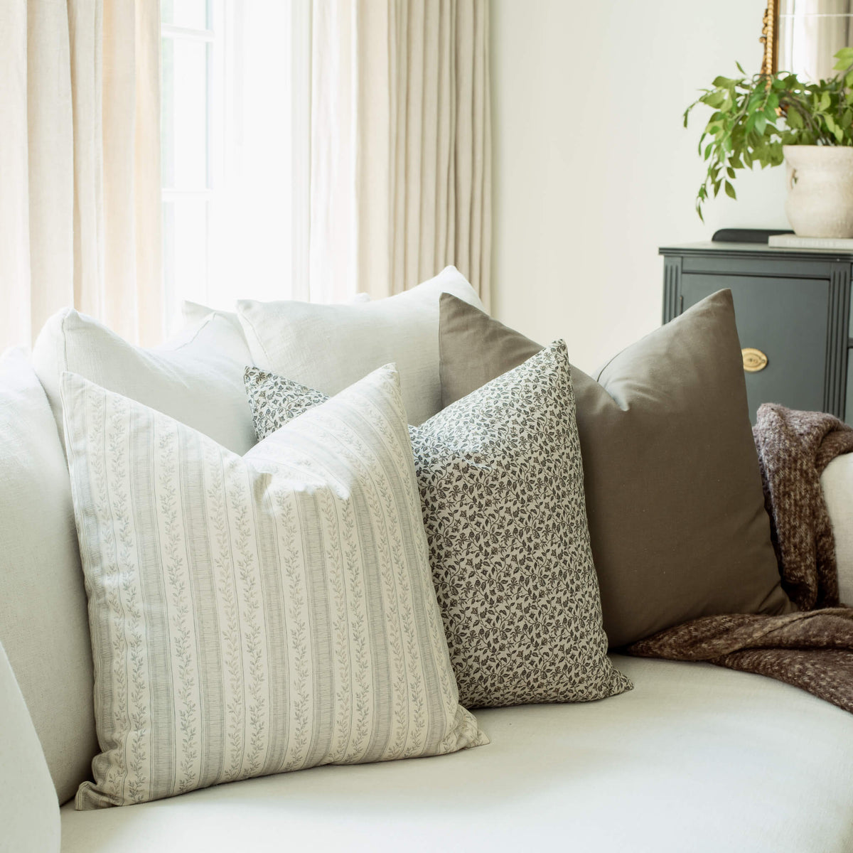 Faye Blue Vine Stripe Pillow Cover, photo 7 of 7