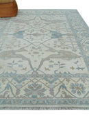 Ivory, Teal and Brown 8x10 Hand knotted Traditional oriental oushak wool area rug