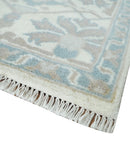Ivory, Teal and Brown 8x10 Hand knotted Traditional oriental oushak wool area rug