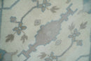 Ivory, Teal and Brown 8x10 Hand knotted Traditional oriental oushak wool area rug