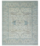 Ivory, Teal and Brown 8x10 Hand knotted Traditional oriental oushak wool area rug