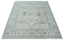 Ivory, Teal and Brown 8x10 Hand knotted Traditional oriental oushak wool area rug