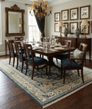 Ivory Teal Silver Olive Wool Area Rug - Hand Knotted Heriz Medallion by The Rug Decor