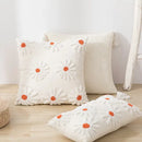 Ivory tufted cushion cover with white daisy embroidery living room by Decorbites