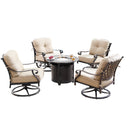 Aluminum 34-in Round Patio Fire Table Set with Swivel Rocking Chairs