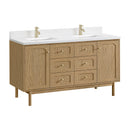 James Martin Laurent 60" Dual Mount Double Bathroom Vanity, Light Natural Oak