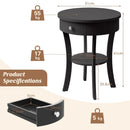 2-Tier Wood Round End Table with Open Drawer-Black by LJGDeals