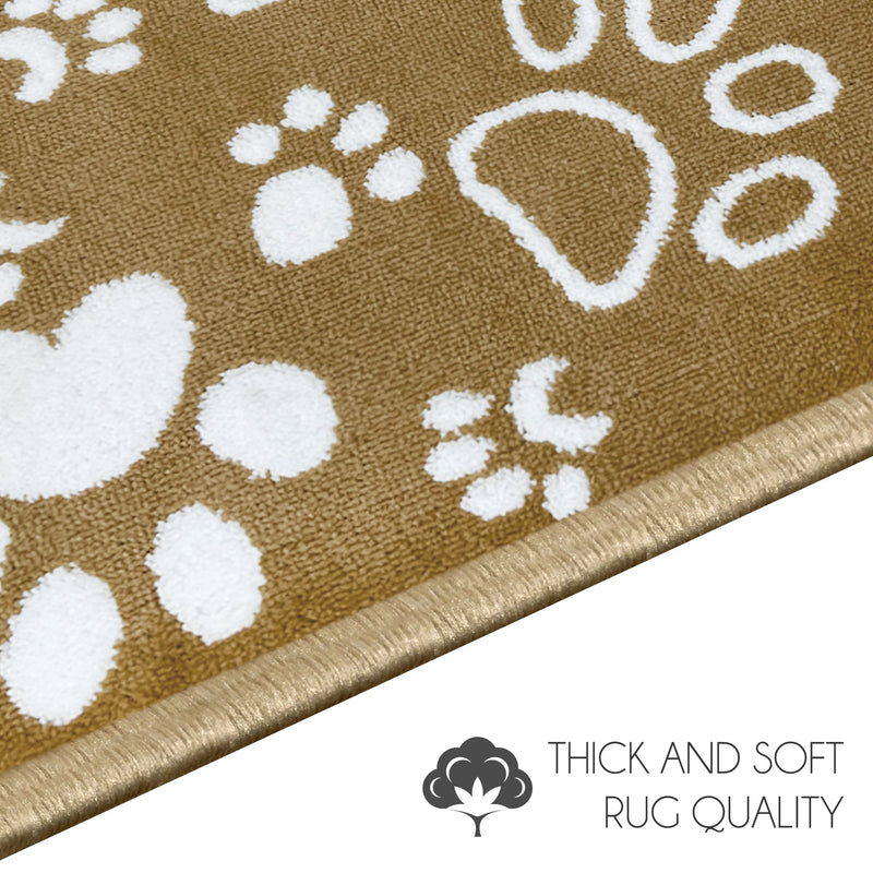 Sussex Home, Landing Rug, Slip Resistant Indoor Carpets Includes Adhesive Tape  2' x 3'-Paw Collection | Beige&White