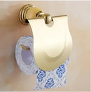GobekUsa Brass & Jade Gold Bathroom Accessories Set: Paper Holder, Towel Bar, Soap Basket