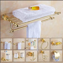 GobekUsa Brass & Jade Gold Bathroom Accessories Set: Paper Holder, Towel Bar, Soap Basket