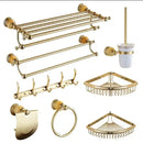 GobekUsa Brass & Jade Gold Bathroom Accessories Set: Paper Holder, Towel Bar, Soap Basket