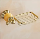 GobekUsa Brass & Jade Gold Bathroom Accessories Set: Paper Holder, Towel Bar, Soap Basket