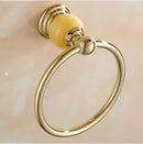 GobekUsa Brass & Jade Gold Bathroom Accessories Set: Paper Holder, Towel Bar, Soap Basket
