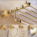 GobekUsa Brass & Jade Gold Bathroom Accessories Set: Paper Holder, Towel Bar, Soap Basket