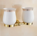 GobekUsa Brass & Jade Gold Bathroom Accessories Set: Paper Holder, Towel Bar, Soap Basket