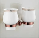 GobekUsa Brass & Jade Rose Gold Bathroom Set: Paper Holder, Towel Bar, Soap Basket