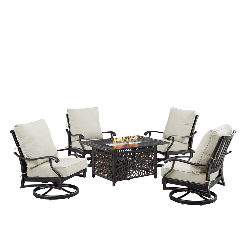Black Aluminum Fire Table Set with Four Club Chairs