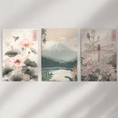 Japandi Style Set of 3 Wall Art. Floral and Mountain Prints by Wall Art Set