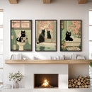 Funny Bathroom Poster. Japan Cat Pooping Wall Art Set of 3 by Wall Art Set