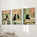 Funny Bathroom Poster. Japan Cat Pooping Wall Art Set of 3 by Wall Art Set