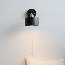 GobekUsa Black Wood LED Wall Light with Pull Chain Switch, Rotating Japanese Style Bedside Lamp