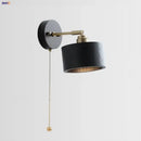 GobekUsa Black Wood LED Wall Light with Pull Chain Switch, Rotating Japanese Style Bedside Lamp