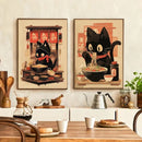 GobekUsa Japanese Cat Ramen Canvas Wall Art