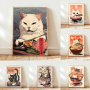 GobekUsa Japanese Cat Ramen Canvas Wall Art