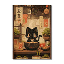 GobekUsa Japanese Cat Ramen Canvas Wall Art