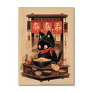 GobekUsa Japanese Cat Ramen Canvas Wall Art