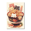 GobekUsa Japanese Cat Ramen Canvas Wall Art