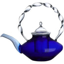 GobekUsa Blue Glass Teapot - Japanese Style Heat-Resistant Twisted Handle Glass Teapot